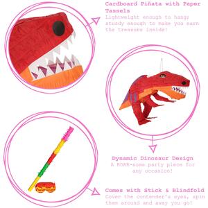 Fax Potato T-Rex Pinata Set with Stick Blindfold - Multi Stick - Multicolour by Fax Potato