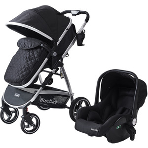 3 in 1 Deluxe Pushchair Stroller - Black Silver by Bambico