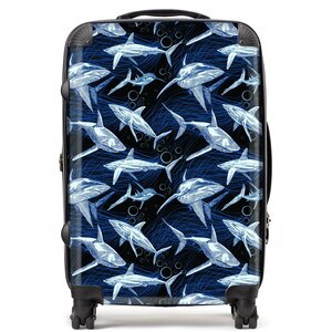 Hand Drawn Shark Pattern Suitcase - Blue / 80l by Warren Reed - Designer