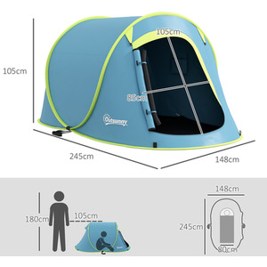 Outsunny 2 Man Pop up Camping Tent, Waterproof with Carry Bag by Outsunny