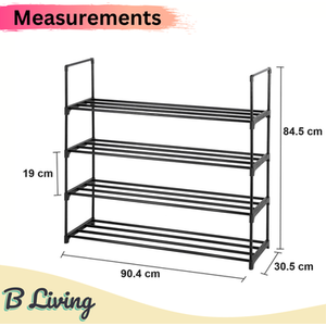4 Tier Shoe Rack Metal Shoe Stand - Black by B Living