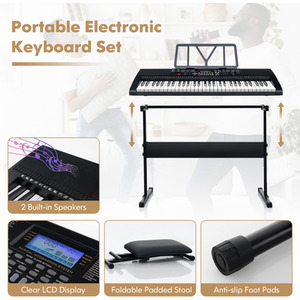 61-Key Portable Electronic Keyboard Piano - Black by Costway