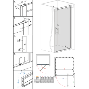 Pivot Alloy Hinge Shower Door Enclosure Reversible - Matte Black / 100cm
