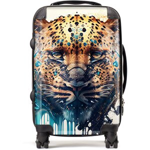 Leapoard Face Splashart On Light Background Suitcase - Yellow / 52l by Warren Reed - Designer