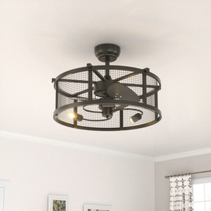 Ceiling Fan Light with Metal Mesh Shade - Black by Livingandhome