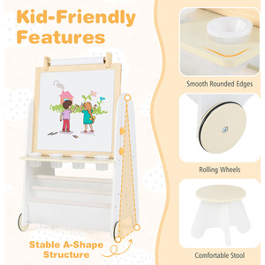 Toddler Easel with Stool - Natural by Costway
