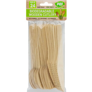 Pack of 24 PPS Biodegradable Wooden Cutlery - Natural by PPS