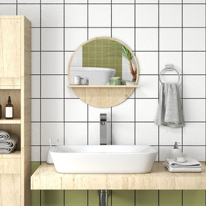 kleankin Round Bathroom Mirror with Shelf Wall Mounted Makeup Mirror by kleankin