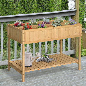 Outsunny Wooden Herb Planter Raised Bed Container - Natural Wood by Outsunny