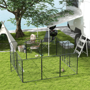 12 Panels Heavy Duty Play Pen, for Small and Medium Pets - Grey / 100cm by PawHut