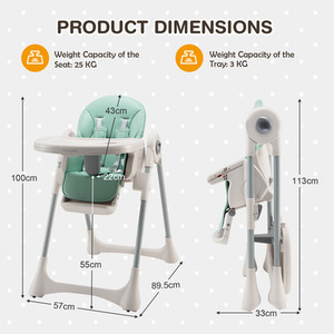 Costway Adjustable Baby High Chair Foldable Reclining Infant Highchair - Green by Costway