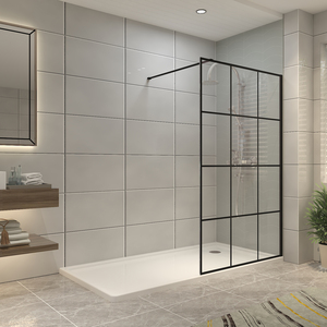Black Walkin Shower Enclosure Easy Clean Grid Glass Shower Screen