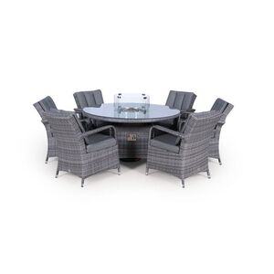 Arizona Fire Pit Round Rattan Patio Dining Set - Grey / 6 by Giardino