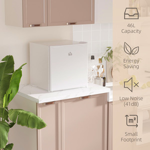 HOMCOM 46 Litre Table Top Fridge Mini Fridge with Chiller Box - Cream / ABS PS Copper Steel by HOMCOM