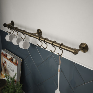 Antique Brass Stainless Steel Utensil Rail Hooks, Easy Fit - Antique Brass / 100cm by Rothley