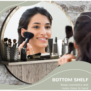 kleankin Round Bathroom Mirror with Shelf Wall Mounted Makeup Mirror by kleankin