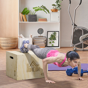 HOMCOM 3-in-1 Wooden Plyometric Jump Box with Handle Openings - Nature by HOMCOM