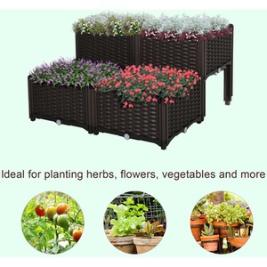 Outsunny Rattan Effect Raised Flower Planter Bed - Brown / Set 4 by Outsunny