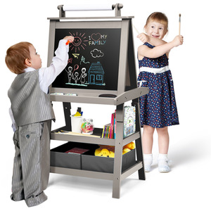 Storage Kids Art Easel - Grey by Costway