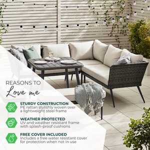 Rattan Outdoor Sofa Set - Seychelles Grey Corner Garden Sofa and Table - 9 Seat - Brown by FurnitureboxUK