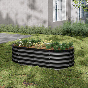 Oval Metal Raised Garden Bed - Anthracite / 160cm / 42cm by Garden Sanctuary