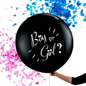 Gender Reveal 36 Inch Balloon with Pink and Blue Confetti - Black by DS Living
