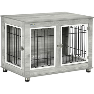 Dog Crate Furniture End Table with Soft Cushion - Grey by PawHut
