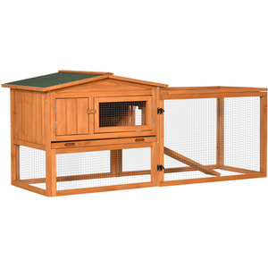 PawHut Pet Hutch and Run Outdoor Cage Wooden House - Yellow by PawHut