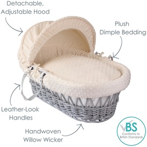 Dimple Grey Wicker Moses Basket - Cream by Clair de Lune