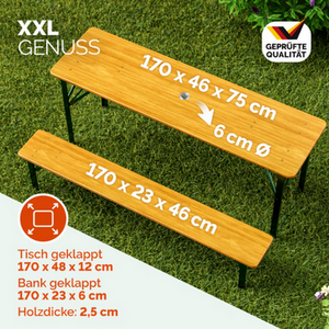 Beer Table Bench Set Foldable Wood - brown