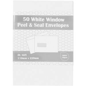 Pack of 50 White DL Window Envelopes - White