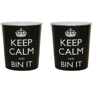 Keep Calm And Bin It Slogan Waste Paper Bin - Black / 1 by JVL