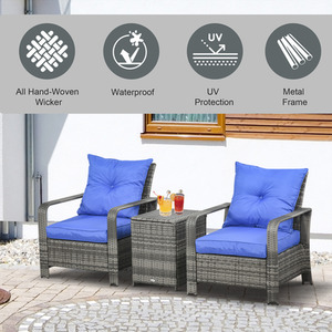 Outsunny 3 Piece PE Rattan Wicker Garden Furniture Set - Blue by Outsunny