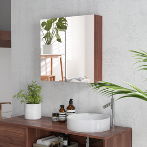 HOMCOM Double Door Bathroom Mirrored Cabinet - Light Walnut by HOMCOM