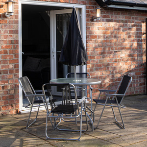 Samuel Alexander 4 Seater Garden Table And Chairs Set Dining Set With Parasol - Black & Grey by Samuel Alexander