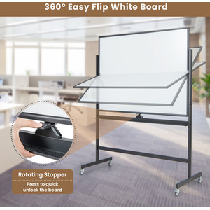 Mobile Whiteboard with Grid Patter Board - Black by Costway