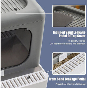 Grey PP Full Enclosed Cat Litter Box with Scoop - Grey by Livingandhome