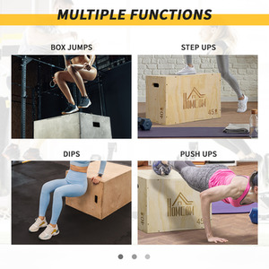 HOMCOM 3-in-1 Wooden Plyometric Jump Box with Handle Openings - Nature by HOMCOM
