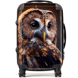Tawny Owl Face Splashart Dark Background Suitcase - Brown / 52l by Warren Reed - Designer