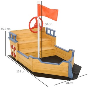 Children Sandpit Wooden Pirate Ship - Brown by Chilli Seating