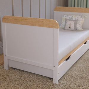 Levi Cot Bed With Drawer And Mattress - White/Pine by Love For Sleep