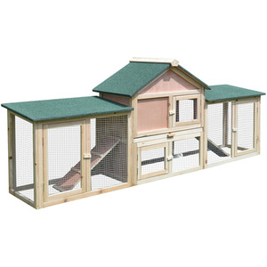PawHut Deluxe Wooden Pet Hutch Small Animal House - Natural wood finish by PawHut
