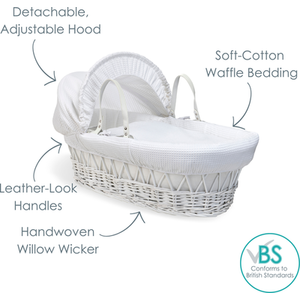 Waffle White Wicker Moses Basket - White by Clair de Lune