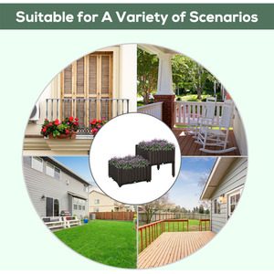 Outsunny Rattan Effect Raised Flower Planter Bed - Brown / Set 2 by Outsunny