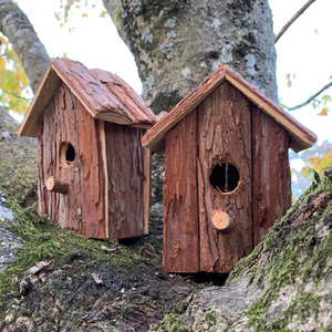 Rustic Barkwood Birdhouse Nest Box - Brown / 2 by Selections