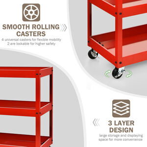 3-Tier Tool Trolley Utility Cart - Red by GAINOOM