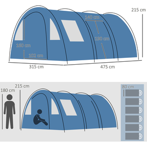Outsunny 5-6 Man Camping Tent with Two Room and Carry Bag - Blue by Outsunny
