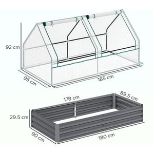 Outsunny Raised Garden Bed Planter Box with Greenhouse, Green and Dark Grey - White by Outsunny