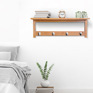 HOMCOM Mounted Bamboo Shelf Clothes Rack - Brown by HOMCOM