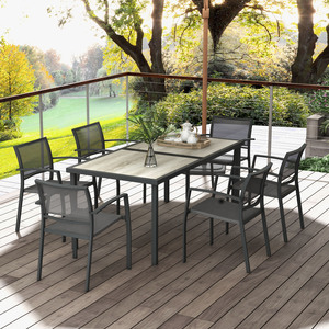 Outsunny 7 Pieces Patio Dining Set with 6 Stackable Chairs for Poolside - Grey by Outsunny